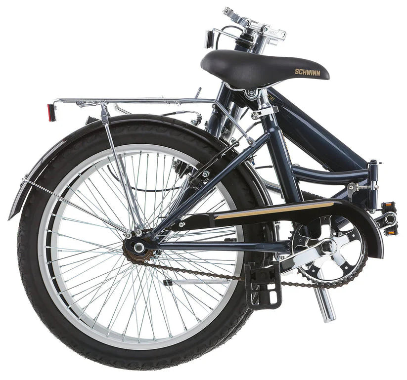 20-Inch Folding Bike for Adults, Unisex Design with Alloy Wheels, Single Speed Drivetrain, Rear Cargo Rack, and Storage Carrying Bag – Grey