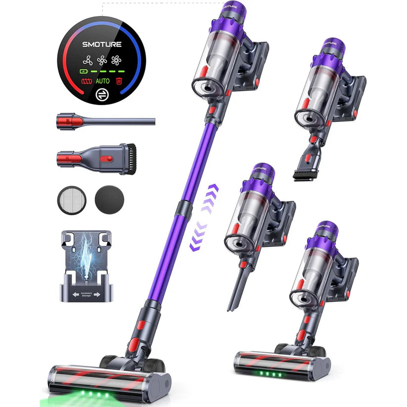 Cordless Vacuum Cleaner, 550W with 45KPA Suction, 60-Minute Runtime, Self-Standing Stick Vacuum with Wall Mount Charging, Intelligent Auto Mode, and Handheld Function for Pet Hair, Carpet, and Hard Floors